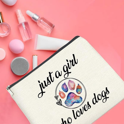 Dogs Lover Gifts Makeup Bag Just a Girl Who Loves Dogs Cosmetic Bag Zipper Makeup Pouch