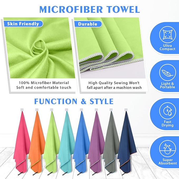 HOEAAS 2 Pack Microfiber Camping Towels