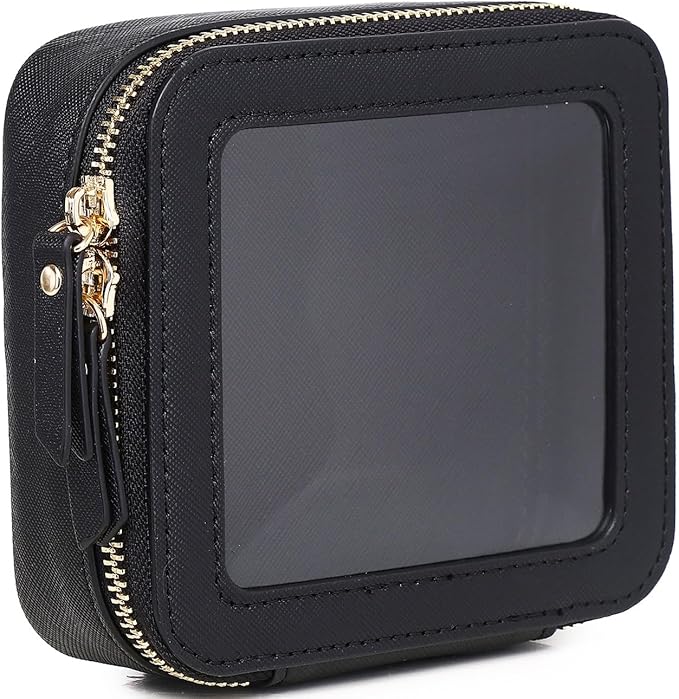 Small Makeup Bag Mini Clear Cosmetic Makeup Case & Toiletry Bag with Zipper Women's Purse Organizer & Car Essentials (Black, MINI)