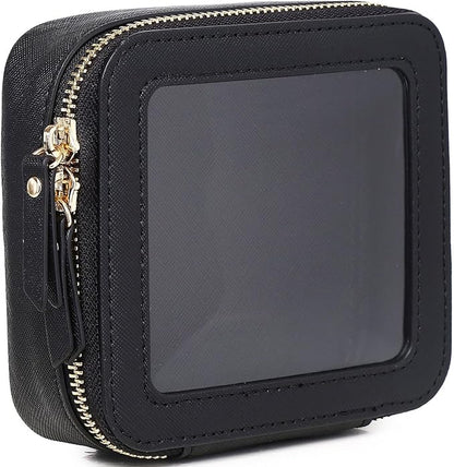 Small Makeup Bag Mini Clear Cosmetic Makeup Case & Toiletry Bag with Zipper Women's Purse Organizer & Car Essentials (Black, MINI)