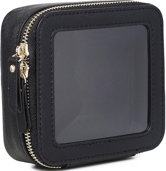 Small Makeup Bag Mini Clear Cosmetic Makeup Case & Toiletry Bag with Zipper Women's Purse Organizer & Car Essentials (Black, MINI)