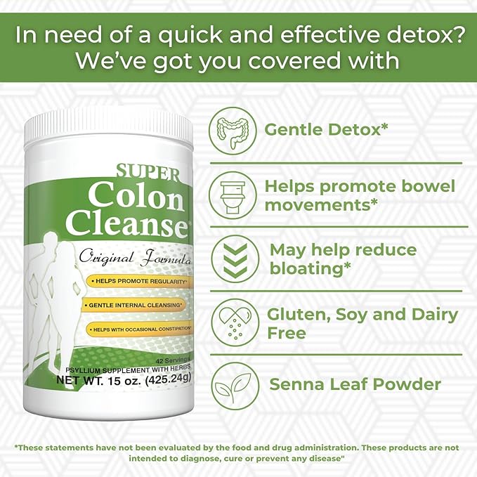 Health Plus Super Colon Cleanse Original Formula (1991-2018), 15 oz Powder, 42 Servings - Natural Detox, Digestive Support, Constipation Relief & Gentle Gut Cleanse