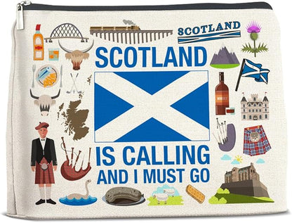 Scotland Travel Gifts Makeup Bag Scotland Gifts for Women Friends Traveler Cosmetic Bag Scotland Is Calling Zipper Makeup Pouch