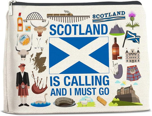 Scotland Travel Gifts Makeup Bag Scotland Gifts for Women Friends Traveler Cosmetic Bag Scotland Is Calling Zipper Makeup Pouch