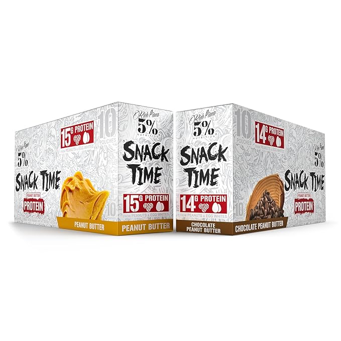 Rich Piana 5% Nutrition Snack Time | Squeezable Protein Shots | High Protein Snack Pouches | Convenient, Real Food Protein from Peanuts & Egg Whites | 10-Count (Peanut Butter)