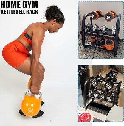 Kettlebell Storage Rack, 2-Tier Weight Racks, Kettlebell Stand, Dumbbell and Kettlebell Rack for Home Gym, Black
