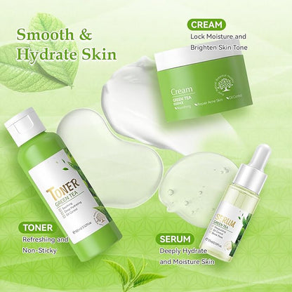Skin Care Set, Green Tea Skin Care Sets & Kits, Skin Care for Teenage Girls Gift Set with Cleanser, Toner, Serum, Eye Cream, Facial Cream, Facial Skin Care Sets & Kits for Teenage Girls Women