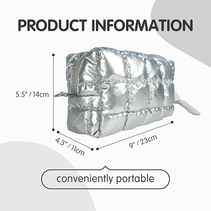 Quilted Makeup Bag Puffy Cosmetic Bag, Travel Toiletry Bag for Women, Cute Makeup Organizer Bag for Gifts Hot Pink Puffer Makeup Pouch