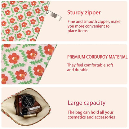 ZLFSRQ Flower Makeup Bag Travel Cute Floral Cosmetic Bag for Women Girls Small Red Flower Makeup Zipper Portable Storage Toiletry Pouch for Purse Aesthetic Christmas Essential Cosmetic Organizer