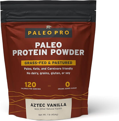 PaleoPro Protein Powder Grass-Fed, Pastured, Cage-Free Protein | Gluten Free, Dairy Free. No Sugar, Soy, Grains or Net Carbs | Paleo & Keto Friendly - 15 Servings (1 lb, Aztec Vanilla)