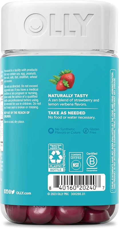 OLLY Goodbye Stress Gummy, GABA, L-Theanine, Lemon Balm, Stress Relief Supplement, Berry - 74 Count