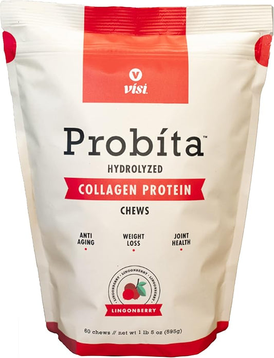 VISI Probita Hydrolyzed Collagen Protein Chews - 60 Chews - Non GMO (Lingonberry)