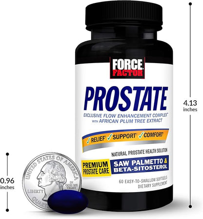 FORCE FACTOR Prostate, 3-Pack, Saw Palmetto and Beta Sitosterol Supplement for Men, Prostate Health Support, Size Support, Urinary Relief, Bladder Control, Reduce Nighttime Urination, 180 Softgels