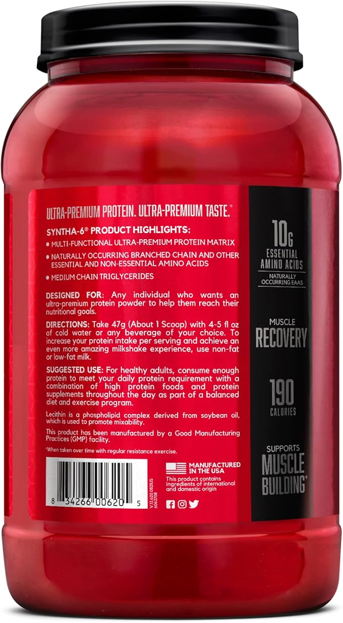 BSN SYNTHA-6 Whey Protein Powder with Micellar Casein, Milk Isolate, Chocolate Milkshake, 28 Servings (Packaging May Vary) Chocolate