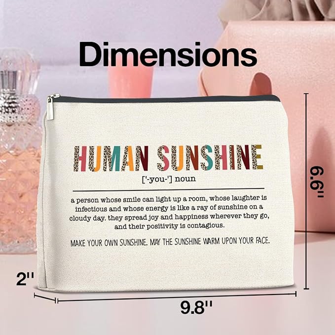 Thank You Gifts for Women Human Sunshine Makeup Bag, Appreciation Gifts for Coworkers Leader Boss Nurse Teacher Friends Cosmetic Bag Zipper Makeup Pouch