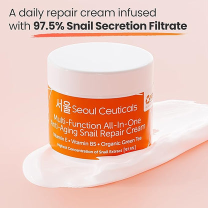 SeoulCeuticals Korean Skin Care Set - Korean Green Tea Face Mask + Korean Snail Cream Moisturizer - Potent Korean Skincare Set Eliminates Dull Dry Skin for Healthy K Beauty Glow