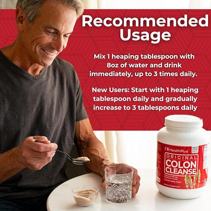 Health Plus Colon Cleanse Digestive Support | All Natural Daily Fiber for Toxin Elimination To Reduce Bloating | Supports Heart Health | 48 Ounces, 194 Servings