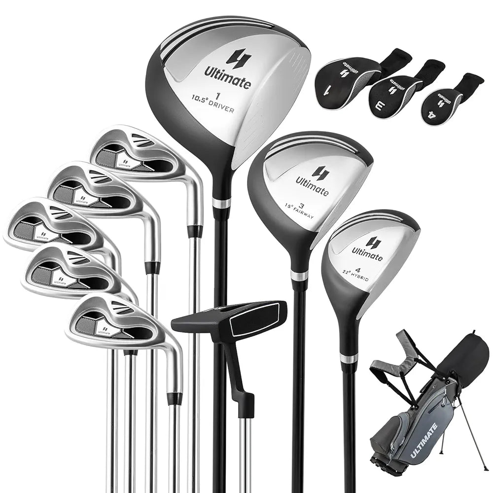 Tangkula 9/10 Pieces Men's Complete Golf Clubs Set Right Hand, Includes 460cc Alloy #1 Driver & #3 Fairway Wood & #4 Hybrid & #6/#7/#8/#9/#P Irons & Putter, Golf Club Set