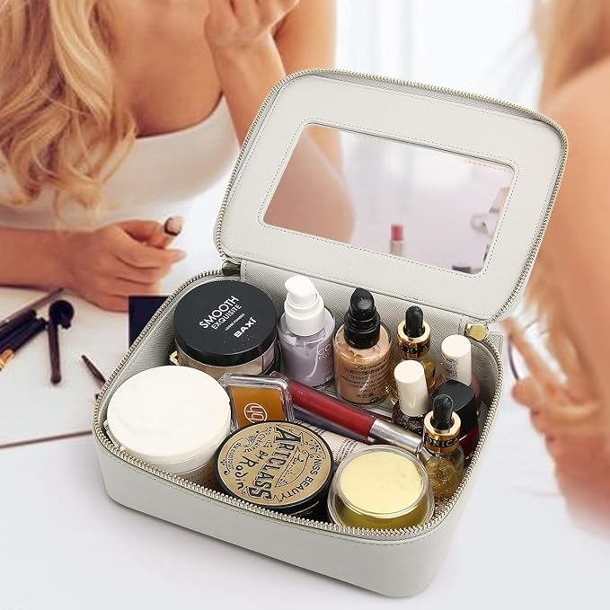 Clear Makeup Bag for Women Waterproof Travel Makeup Case Portable Cosmetic Case Toiletry Bag Car Organizer with Zipper (X/Gray, L)