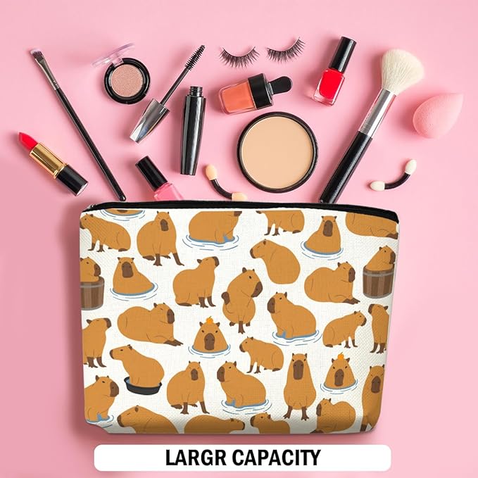 Cute Capybara Makeup Bag, Capybara Gifts for Women, Capybara Lovers Cosmetic Bag Travel Organizer Bags Makeup Pouch, Capybara Stuff Animal Lovers Gifts for Girls Coworker Christmas birthday Gifts