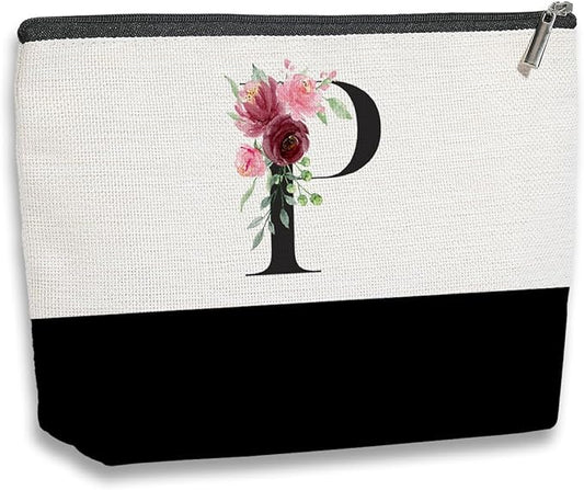Initial Makeup Bag, Personalized Gifts for Women, Personalized Makeup Bag, Bridesmaid Gifts, Cosmetic bags for Women (Letter P)