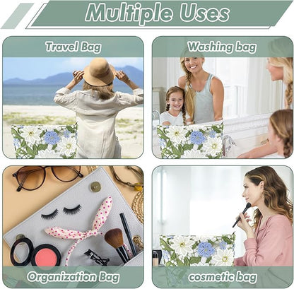 Flower Makeup Bags Travel Large Floral Cosmetic Bag for Women Cute Makeup Pouch Zippered Portable Toiletry Bag Lace Trendy Aesthetic Make up Organizer Bag Cosmetic Pouch for Purse