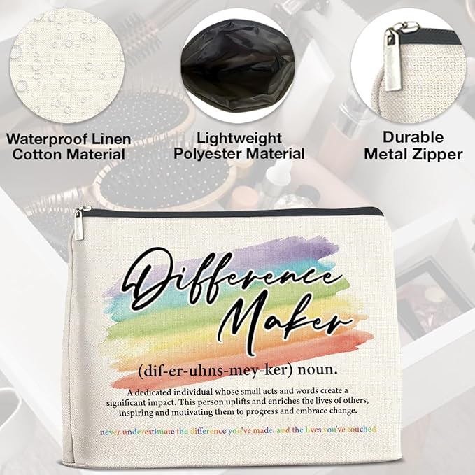 Difference Maker Makeup Bag Thank You Gifts for Mentor Leader Coach Boss Coworker, Difference Maker Gift Appreciation Cosmetic Bag Zipper Makeup Pouch