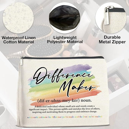 Difference Maker Makeup Bag Thank You Gifts for Mentor Leader Coach Boss Coworker, Difference Maker Gift Appreciation Cosmetic Bag Zipper Makeup Pouch