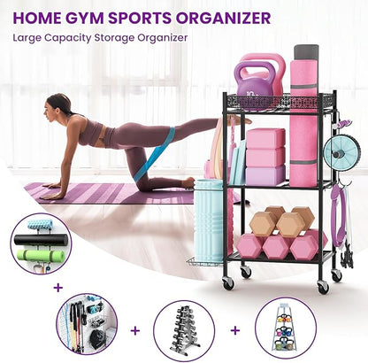 Yoga Mat Storage Rack, Home Gym Storage Rack, VOPEAK Workout Storage for Yoga Mat, Foam Roller, Equipment Gym Storage for Home Exercise and Fitness Gear (Metal)