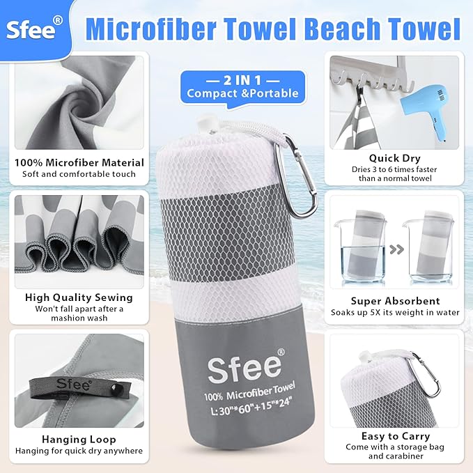 Sfee 2 in 1 Microfiber Oversized Beach Towel