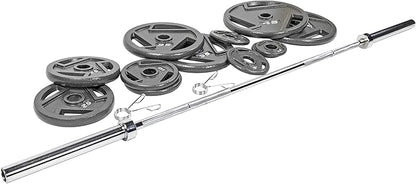 Signature Fitness Cast Iron Olympic 2-Inch Weight Plates Including 7FT Olympic Barbell, 130-Pound, 300-Pound or 325-Pound Set, Multiple Packages