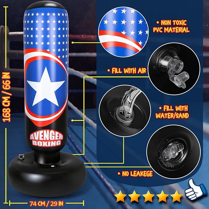 Punching Bag for Kids, 66 Inch Larger Kids Boxing Bag with Gloves, All Star Inflatable Punching Bag for Kids Boxing, Karate, Gifts for Boys Age 3-12
