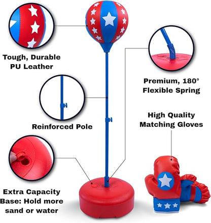 Punching Bag for Kids Ages 3-8 Yrs | Kids Punching Bag with Boxing Gloves | Height Adjustable | Ideal Christmas and Birthday Gift | Boys Toys Age 3 4 5 6 7 8