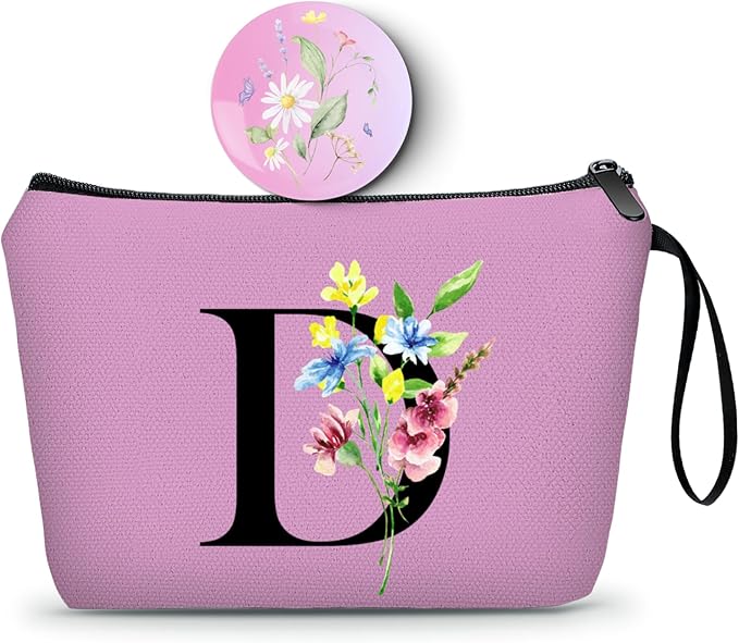 SEAMOON Women Birthday Maid of Honor Monogrammed Gifts for Bride Bridesmaid Sister Friend Her Teacher Makeup Cosmetic Bag with Mirror Mothers Day Christmas Graduation D