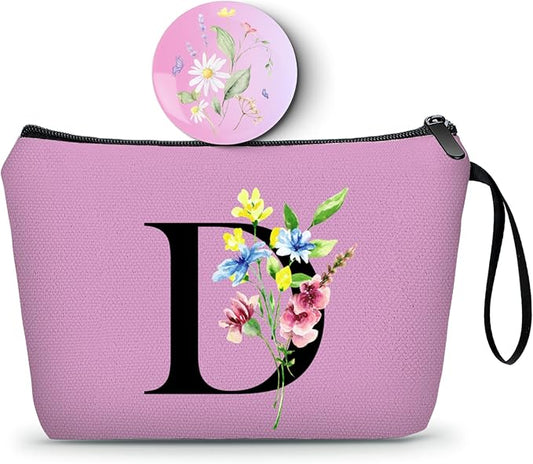SEAMOON Women Birthday Maid of Honor Monogrammed Gifts for Bride Bridesmaid Sister Friend Her Teacher Makeup Cosmetic Bag with Mirror Mothers Day Christmas Graduation D