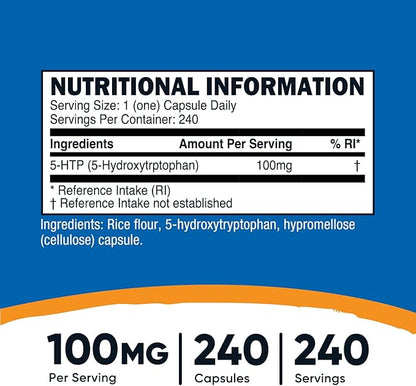 Nutricost 5-HTP 100mg, 240 Vegetarian Capsules (5-Hydroxytryptophan) - Non-GMO & Gluten Free