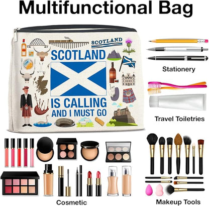 Scotland Travel Gifts Makeup Bag Scotland Gifts for Women Friends Traveler Cosmetic Bag Scotland Is Calling Zipper Makeup Pouch