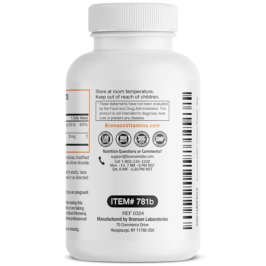 Bronson Vitamin K2 (MK7) with D3 Supplement Non-GMO Formula 5000 IU Vitamin D3 & 90 mcg K2 MK-7 Easy to Swallow D & K Complex, 120 Capsules