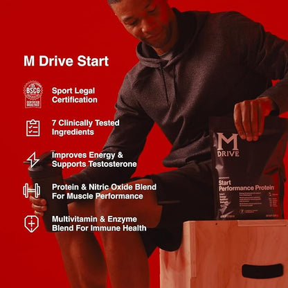 Mdrive Start, 9-in-1 Complete Nutrition and Protein Shake Powder, Supports Energy, Strength, Digestion, Immune Health, Nitric Oxide, Recovery and Reduces Stress - Chocolate Mousse 31.7oz, 30 Servings
