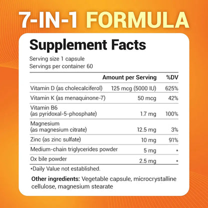 Dr. Berg Maximum Strength 7-in-1 Vitamin D3 K2 5000 IU | Naturally Derived D3 | 4X Lab-Tested & Verified | High Absorption Formula | K2 D3 Vitamin Supplement - 60 Capsules