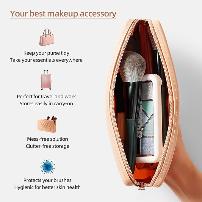Silicone Makeup Brush Storage Bag,Travel Cosmetic Bag for Women,Zipper Cosmetic Bag,Organize The Beauty Tools For Easy Storage,The appearance of a diamond-shaped pattern. (Blue)