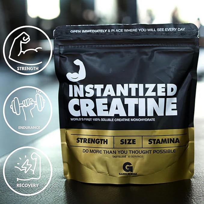 Instantized Creatine Monohydrate Gains in Bulk, Worlds First 100% Soluble Creatine for Strength, Performance, and Muscle Building (100 Servings)