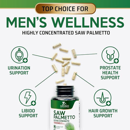 Saw Palmetto Extract Prostate Supplement - 1000 MG Saw Palmetto Supplement, Nature's Prostate Support Supplement for Men Health Support, Men's Prostate Urinary Health Support Supplement - 120 Capsules