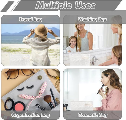 Flower Makeup Bag Large White Floral Cosmetic Bag for Women Cute Makeup Pouch Zippered Portable Travel Toiletry Bag Lace Trendy Aesthetic Makeup Organizer Bag Cosmetic Pouch for Purse