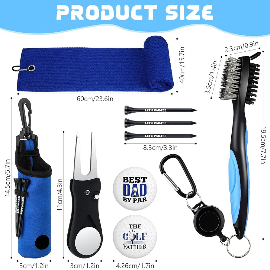 9 Pcs Golf Accessories Kit Golf Club Cleaning Kit Include Microfiber Towel, Cleaner Brush, Ball and Tee Holder, Divot Repair Tool, Ball Bag with Hook for Men Women Gifts 