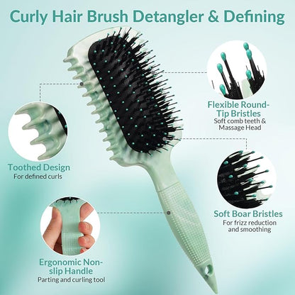 Curl Defining Brush, Volume Curly Hair Brush Products for Effortlessly Detangling Shaping and Styling Women's Men's Curls on All Wet or Dry Hair Types, Reduces Frizz (Marble Green)