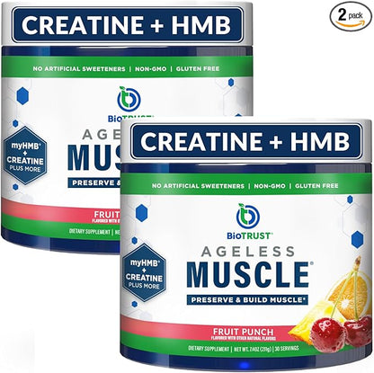 BioTrust Ageless Muscle Builder - Creatine HMB Powder with Vitamin D3 & Betaine - Build & Preserve Naturally Declining Muscle Mass & Strength - Fruit Punch, 60 Servings