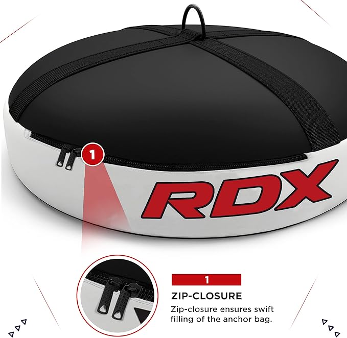 RDX Floor Anchor for Punch Bag Double end Speed Ball, Non Tear Maya Hide Leather, Heavy Duty D Ring, Easy Zipper Closure, Maximum Swing Reduction for Boxing MMA, Muay Thai, Kickboxing Training Bags