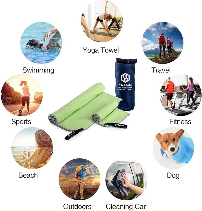 HOEAAS 2 Pack Microfiber Camping Towels