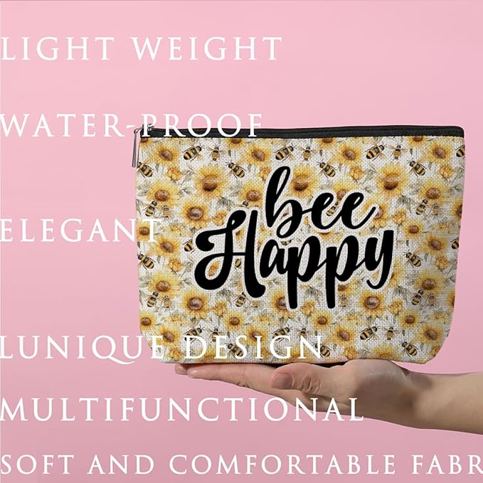 ZHAMEN Bee Decor Makeup Bag Bee Gifts Sunflower Decor Makeup Pouch Inspirational Gifts for Women Birthday Christmas for Women Friends Mom Daughter Sister Cosmetic Travel Bag